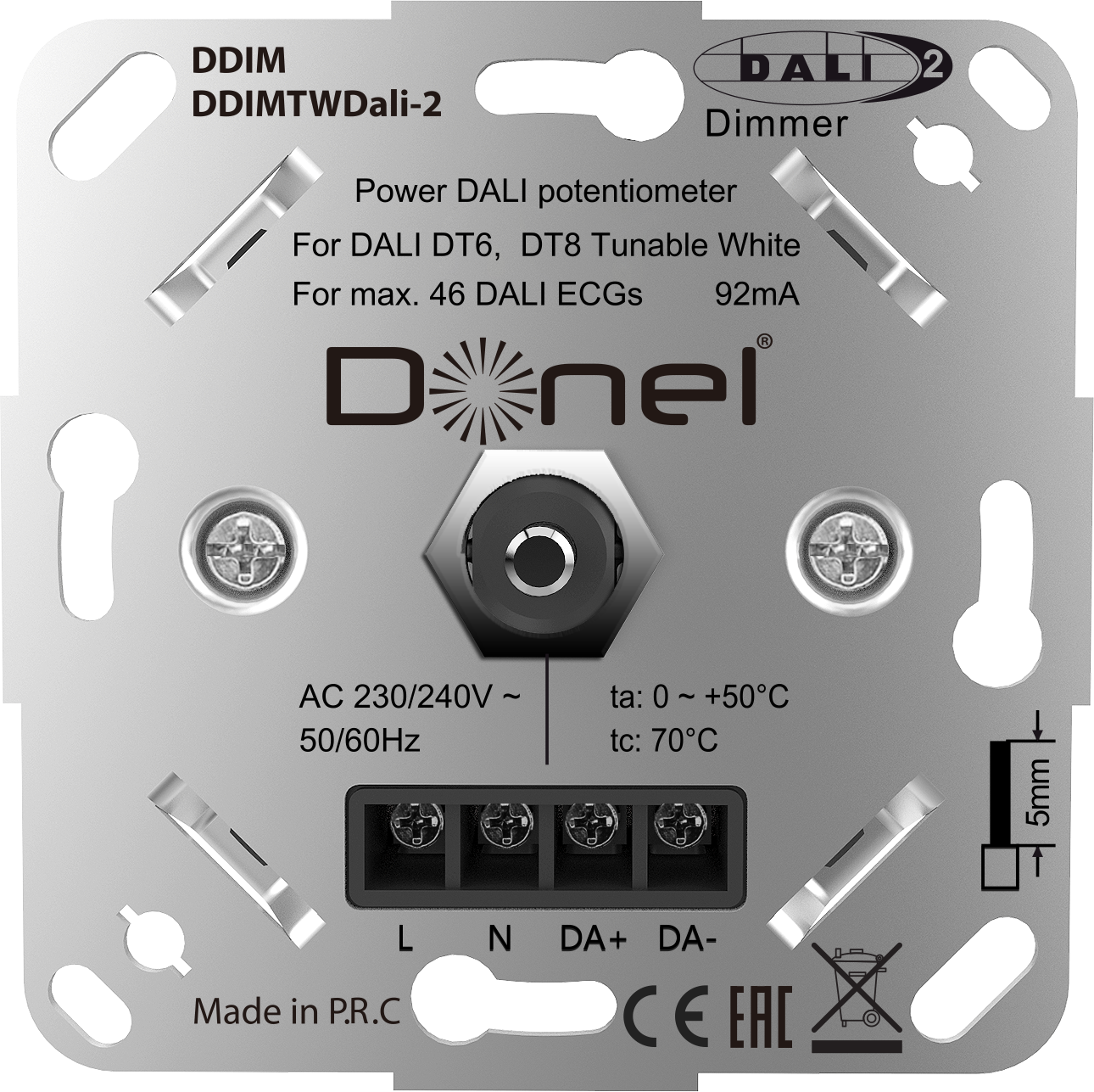 Donel серии DDIM Потенциометр Dali  10-16.5В DC, 82мА,с встроенным источником питания, роторный DDIMTWDali-2