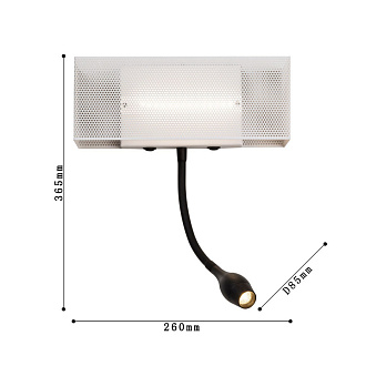 Бра Favourite Twin 4066-2W, D85*W260*H365, каркас белого цвета, лента-LED, прямоугольный металлический плафон с перфорацией, поворотный спот LED черного цвета, два выключателя
