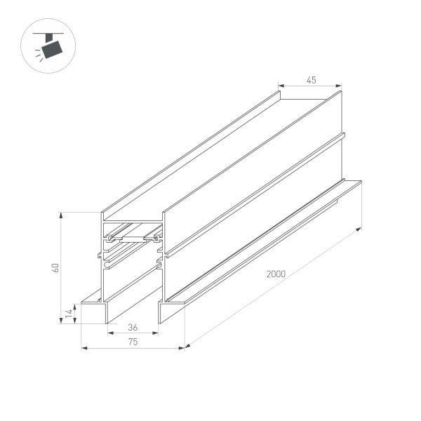 Трек встраиваемый MAG-TRACK-4560-FDW-2000 (BK) (Arlight, IP20 Металл, 3 года) 034679