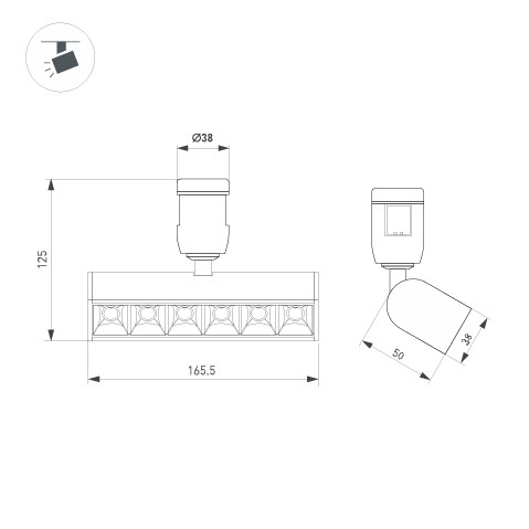 Светильник ART-APRIORI-LASER-TURN-L165-8W Warm3000 (BK, 48 deg, 48V) (Arlight, IP20 Металл, 3 года) 039286