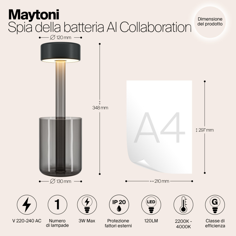 Настольная лампа 12*34,8 см, LED, 3W, 4000К, Maytoni AI Collaboration MOD229TL-L3B3K3 серый