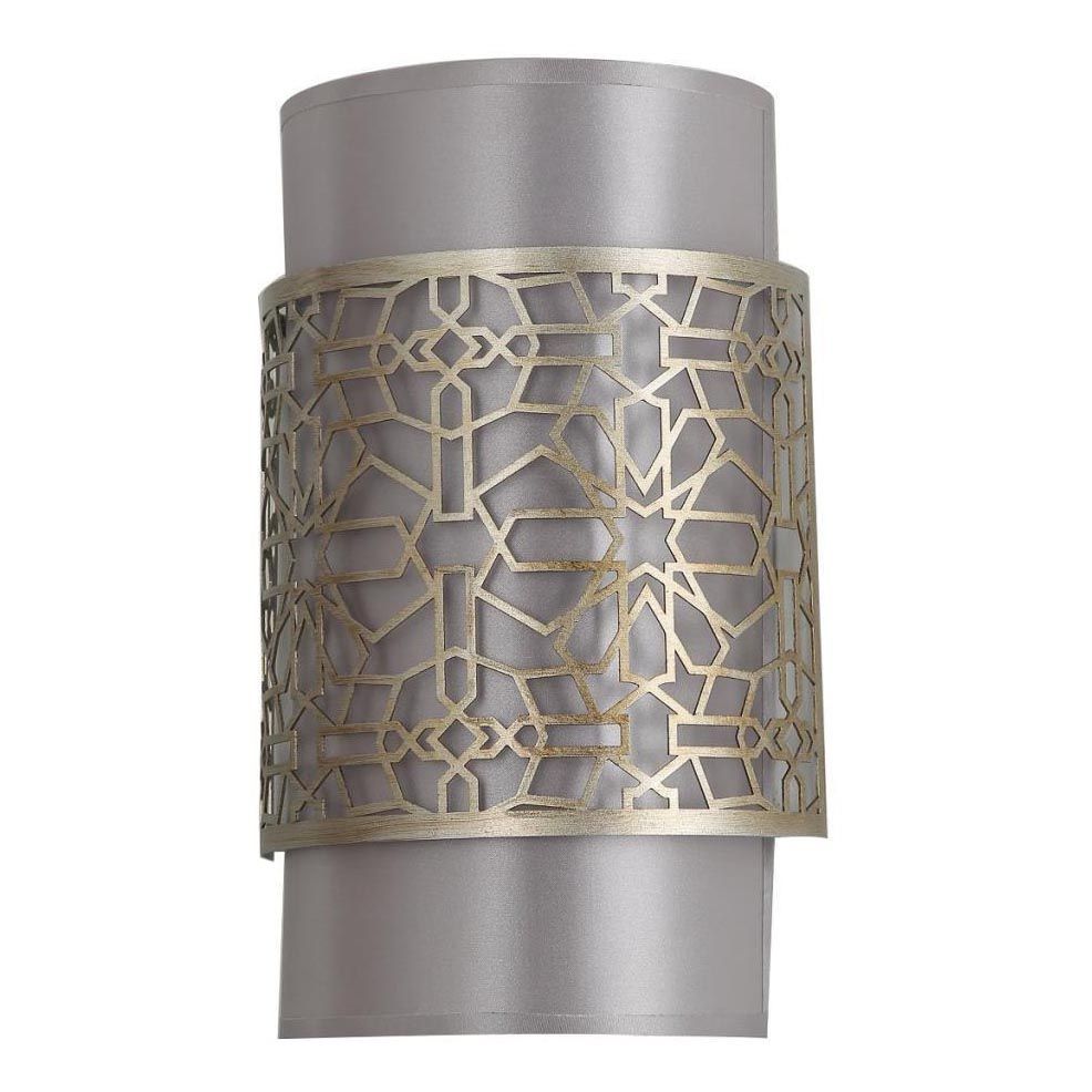 Бра F-Promo Arabesco 2912-2W, D180*W160*H300, матового серебра, плафон из серебристо-серой ткани, декоративный элемент в виде узорной пластины матового серебристого цвета