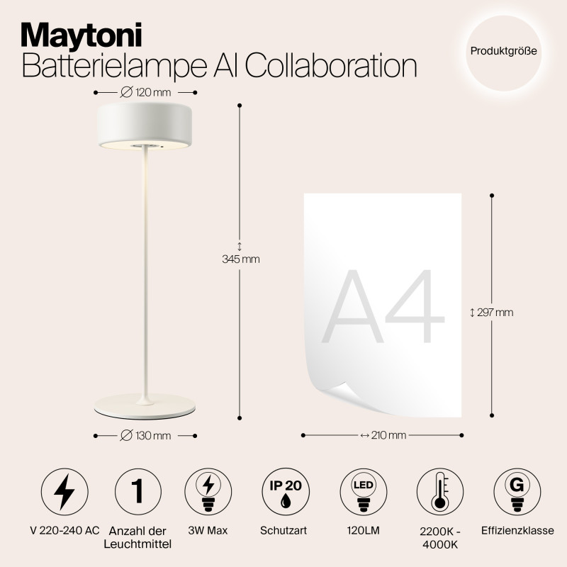 Аккумуляторный светильник 12*34,5 см, LED*3W AI Collaboration MOD229TL-L3W3K2 Maytoni, Белый