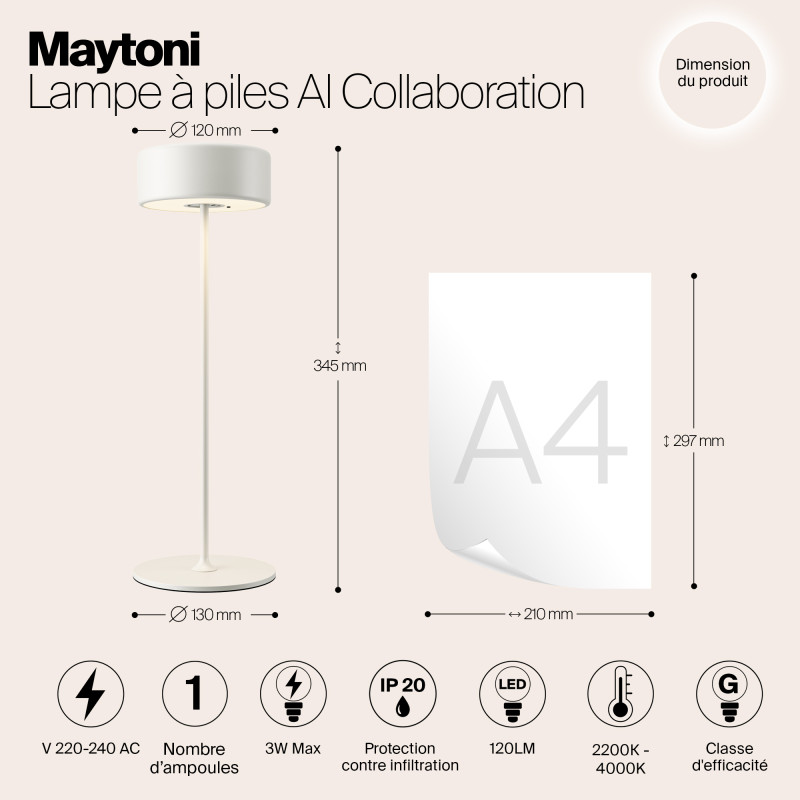 Аккумуляторный светильник 12*34,5 см, LED*3W AI Collaboration MOD229TL-L3W3K2 Maytoni, Белый