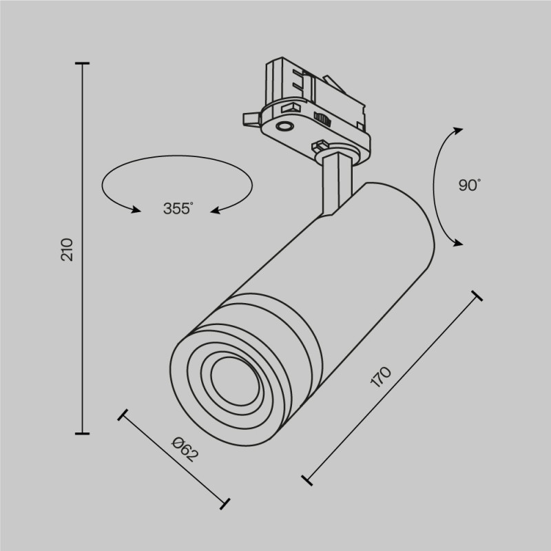 Трековый трехфазный светильник 6 см, 20W, 4000K, Maytoni Focus Zoom TR198-3-20W4K-Z-W, белый