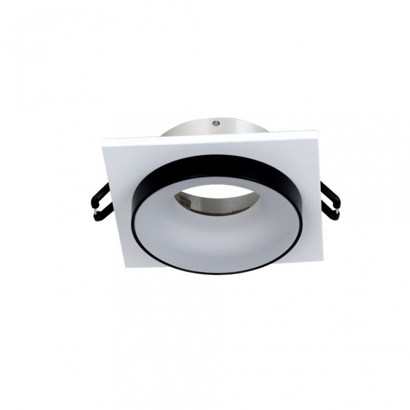Врезной светильник Favourite Diversa 2888-1C, L95*W95*H40, cutout:D75, каркас черного и серебряного цвета, пластина белого цвета, черное кольцо