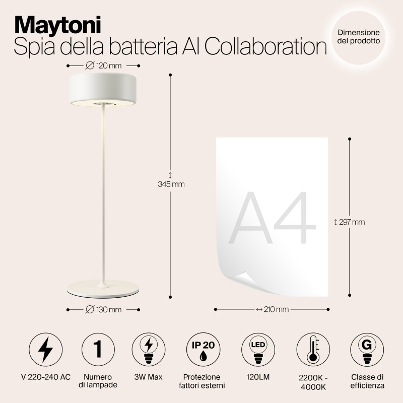 Аккумуляторный светильник 12*34,5 см, LED*3W AI Collaboration MOD229TL-L3W3K2 Maytoni, Белый