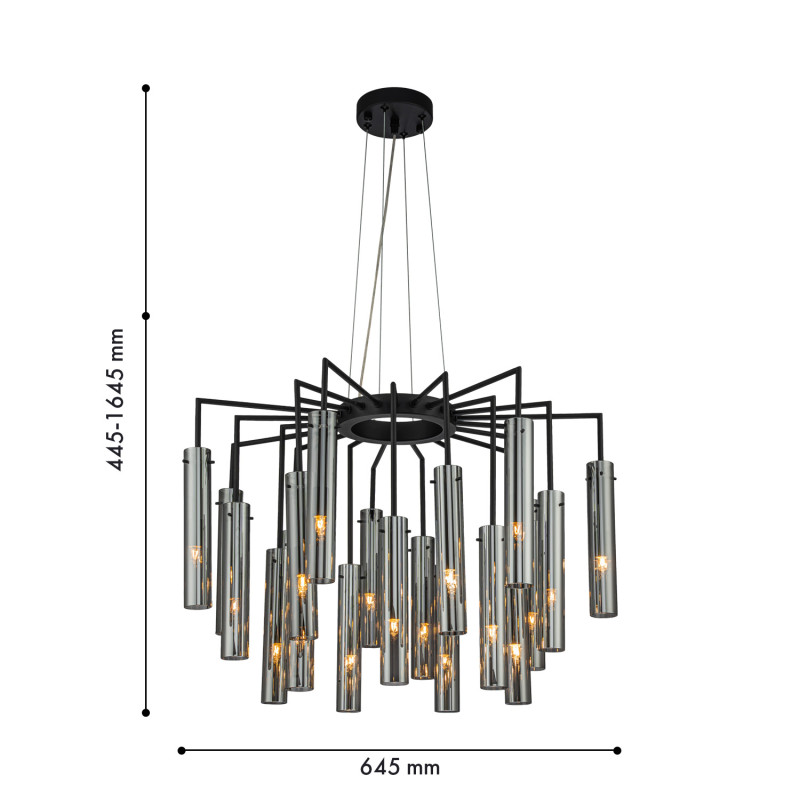 Подвесная люстра 64,5*164,5 см, 525W, Favourite Orgel 4501-21P матовый черный, стекло дымчато-серого цвета