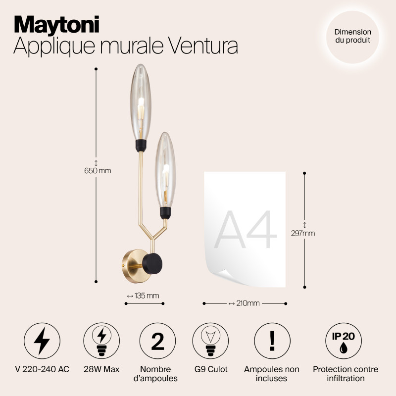 Бра Maytoni Ventura MOD012WL-02G, золото