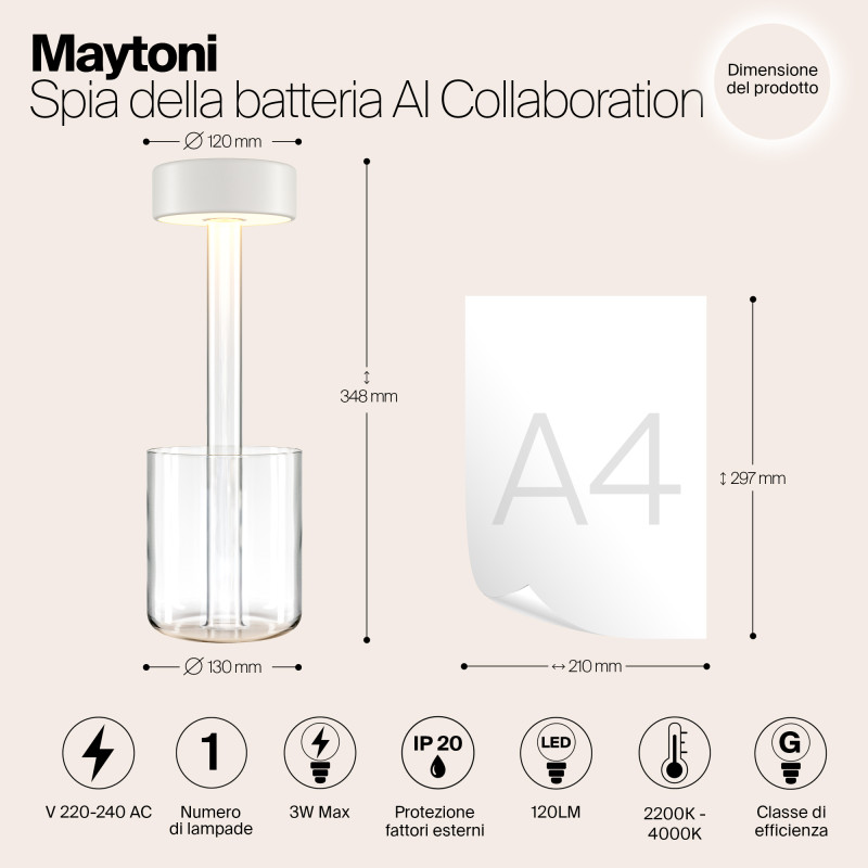 Настольная лампа 12*34,8 см, LED, 3W, 4000К, Maytoni AI Collaboration MOD229TL-L3W3K1 прозрачный