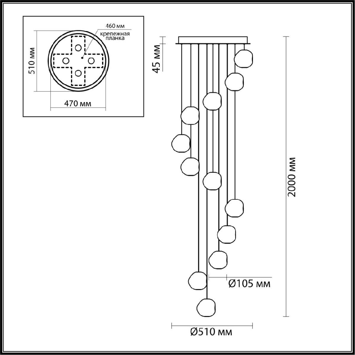 Светильник 51 см, 60W, 4000K, Odeon Light Jemstone 5085/60L, золото