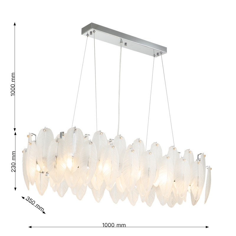 Подвесная люстра Favourite Beluta 3018-12P, L1000*W350*H260/1230, хром, лепестки из полу-прозрачного стекла, декор в виде кристалла в золотом обрамлении на каждом лепестке