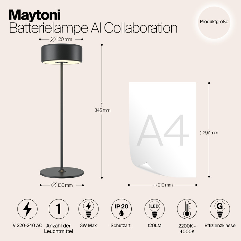 Настольная лампа 12*34,5 см, LED, 3W, 4000К, Maytoni AI Collaboration MOD229TL-L3B3K2 черный