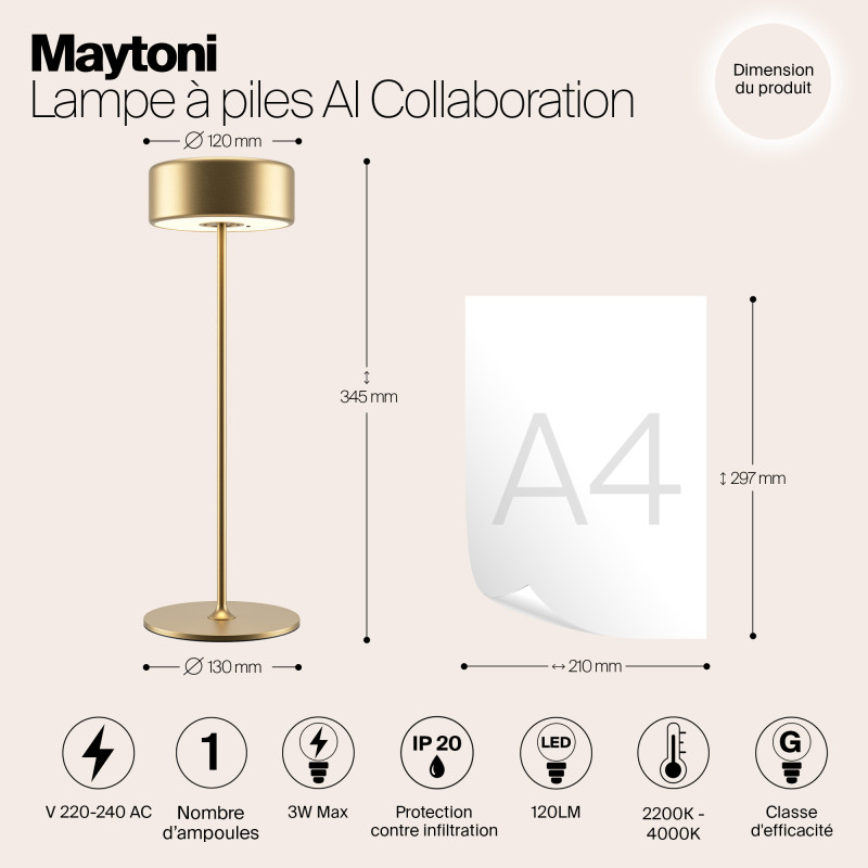 Настольная лампа 12*34,5 см, LED, 3W, 4000К, Maytoni AI Collaboration MOD229TL-L3G3K2 золотой