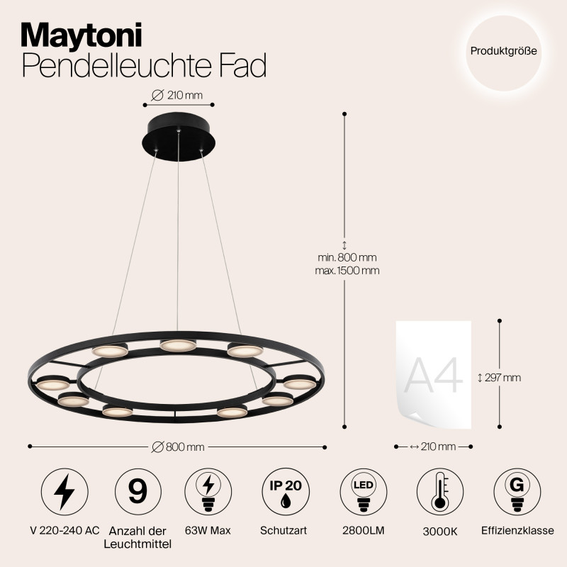 Светильник 80 см, 63W, 3000K Maytoni Fad MOD070PL-L63B3K, черный