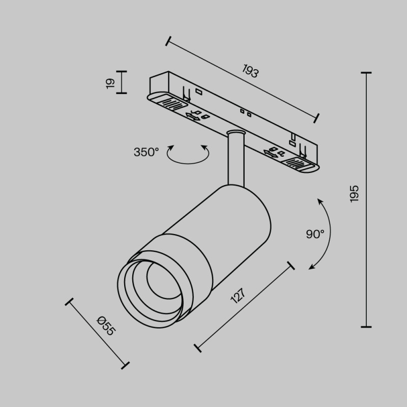 Светильник 5,5*5,5*19,5 см, LED, 12W, Maytoni Technical Focus Zoom TR212-1-12WTW-DS-Z-W белый, 3000-6000K, 15-50°, Dim Exility