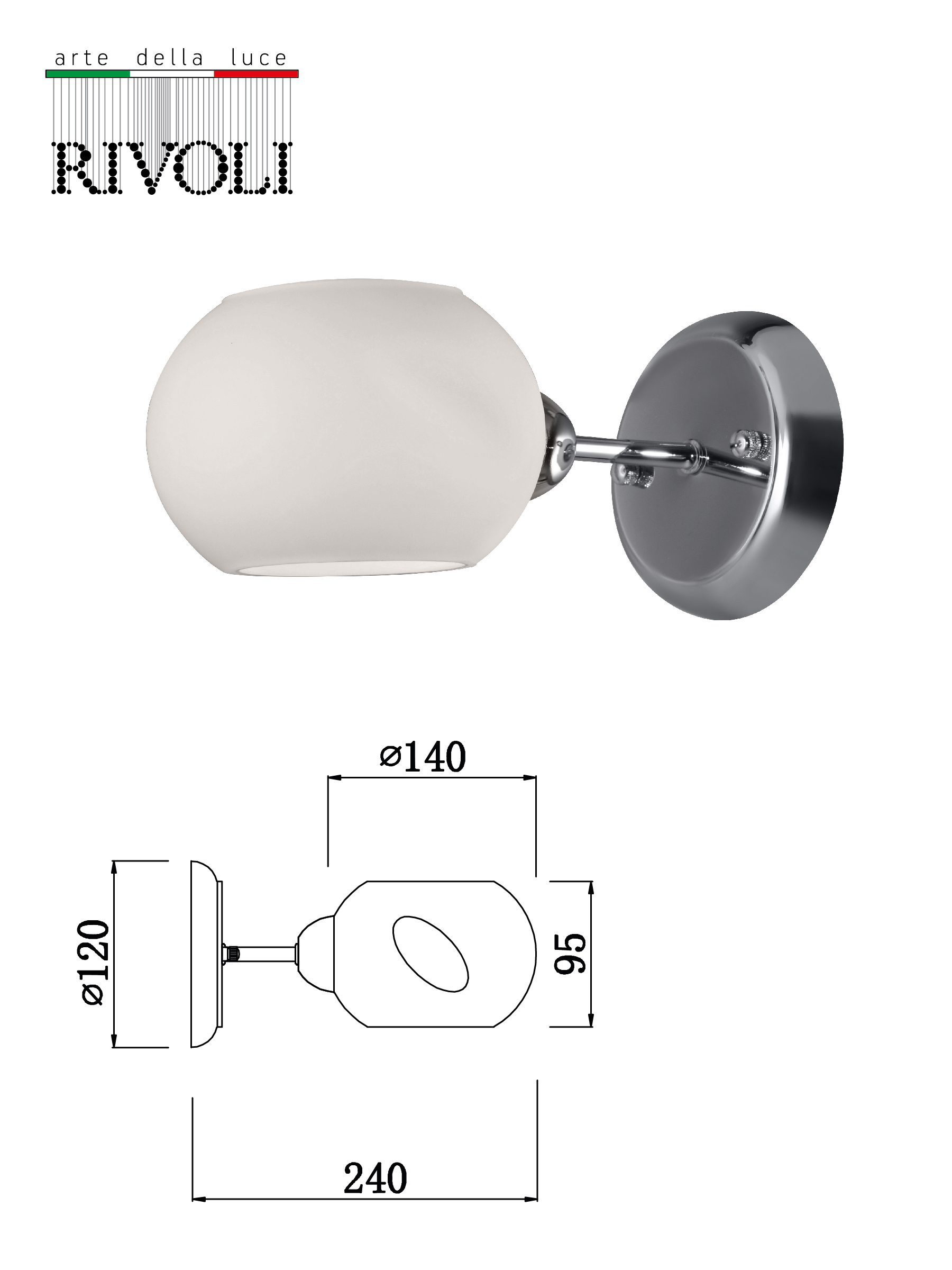 Бра 24*14*12 см, 1*Е14 Rivoli Doris 2080-401, хром