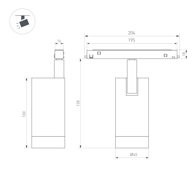 Светильник MAG-ORIENT-SPOT-R45-9W Warm3000 (BK, 24 deg, 48V, DALI) (Arlight, IP20 Металл, 5 лет) 048661