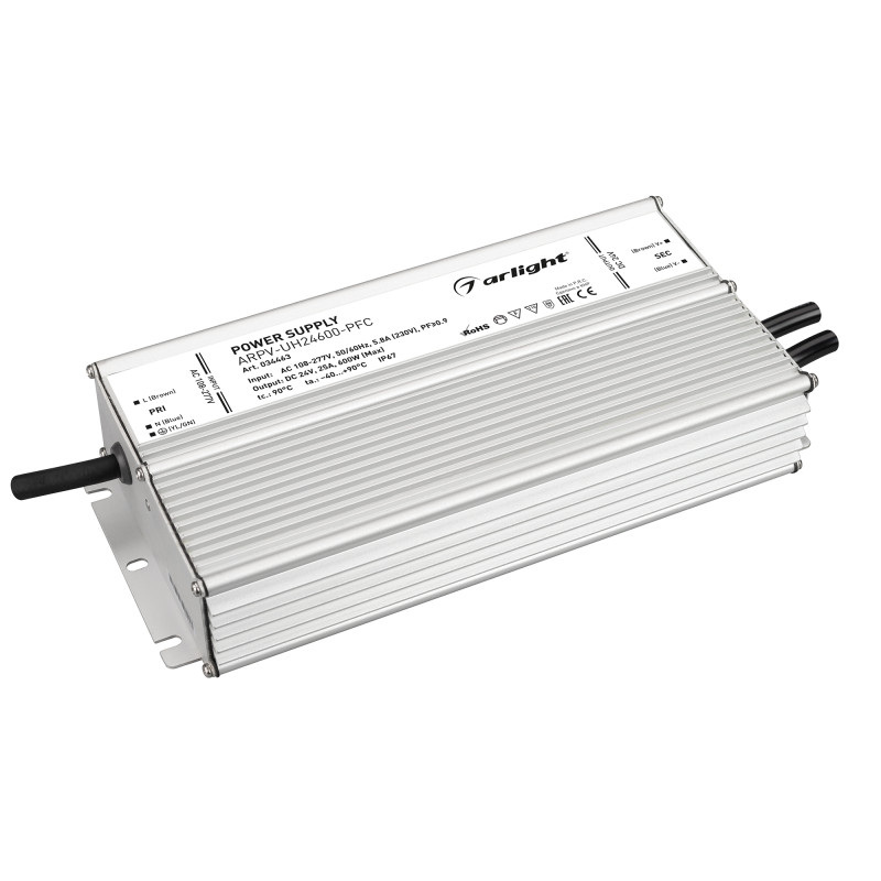 Блок питания ARPV-UH24600-PFC (24V, 25A, 600W) (Arlight, IP67 Металл, 7 лет) 034463