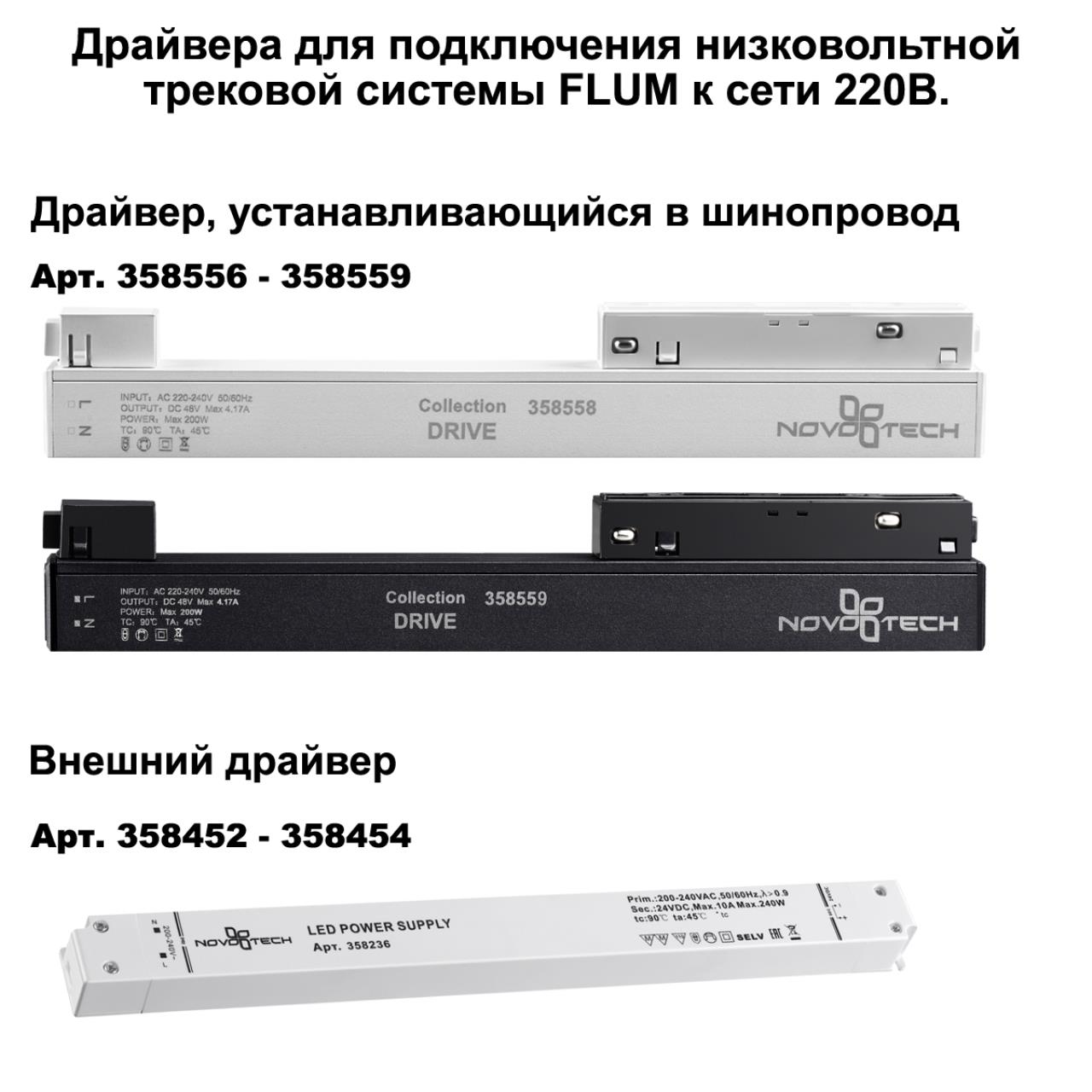  Шинопровод для монтажа в натяжной потолок 2 метра 48V FLUM, черныйNOV135129