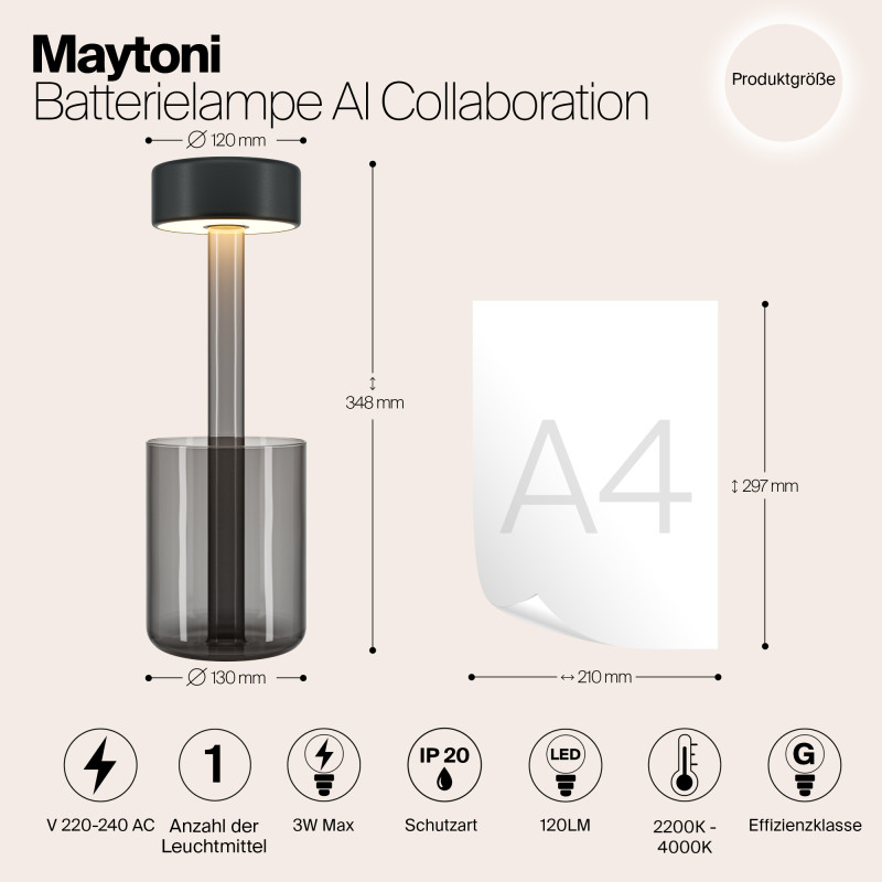 Настольная лампа 12*34,8 см, LED, 3W, 4000К, Maytoni AI Collaboration MOD229TL-L3B3K3 серый