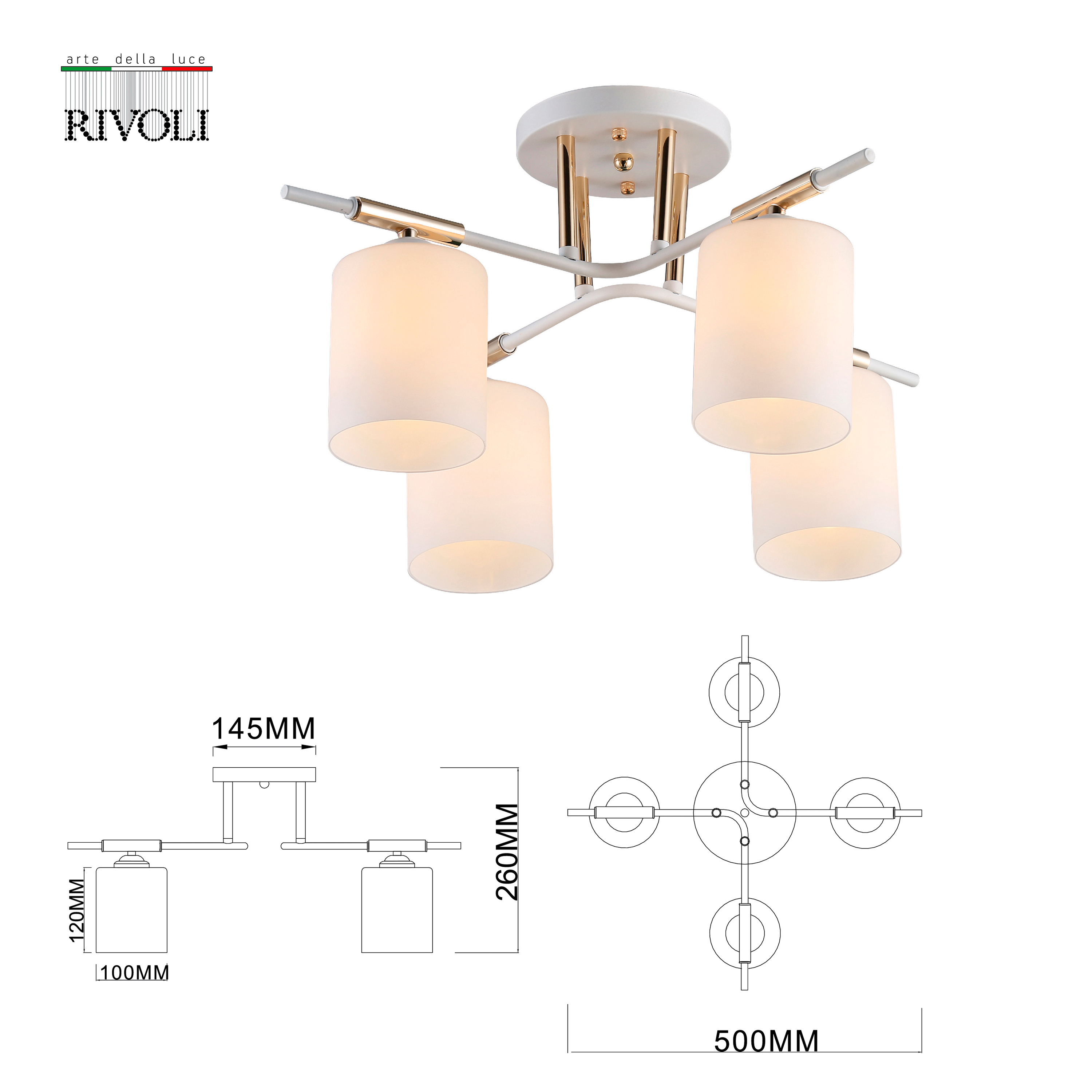 Люстра 50*50*26 см, 4*Е27 Rivoli Amanda 9092-304, белый, золото