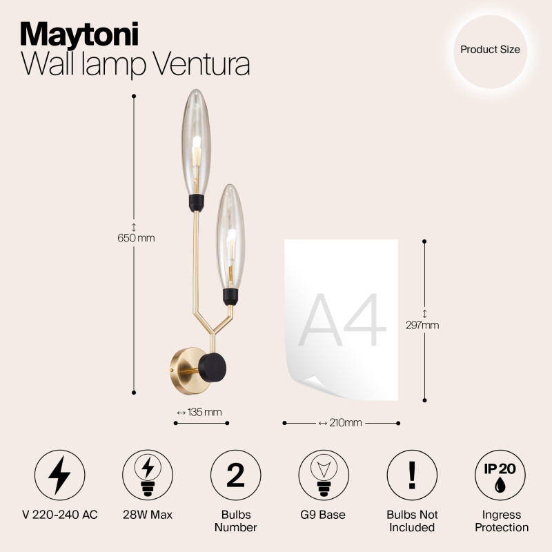 Бра Maytoni Ventura MOD012WL-02G, золото