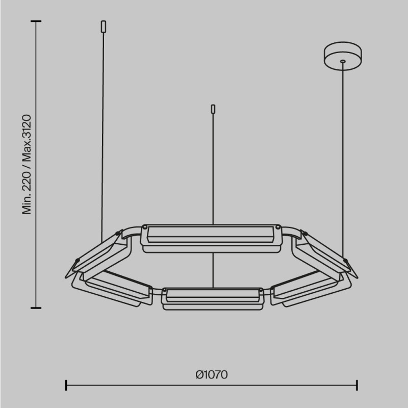 Подвесной светильник 107*107*312 см, LED, 60W, 3000К, Maytoni FLAT MOD296PL-L60BS3K черный