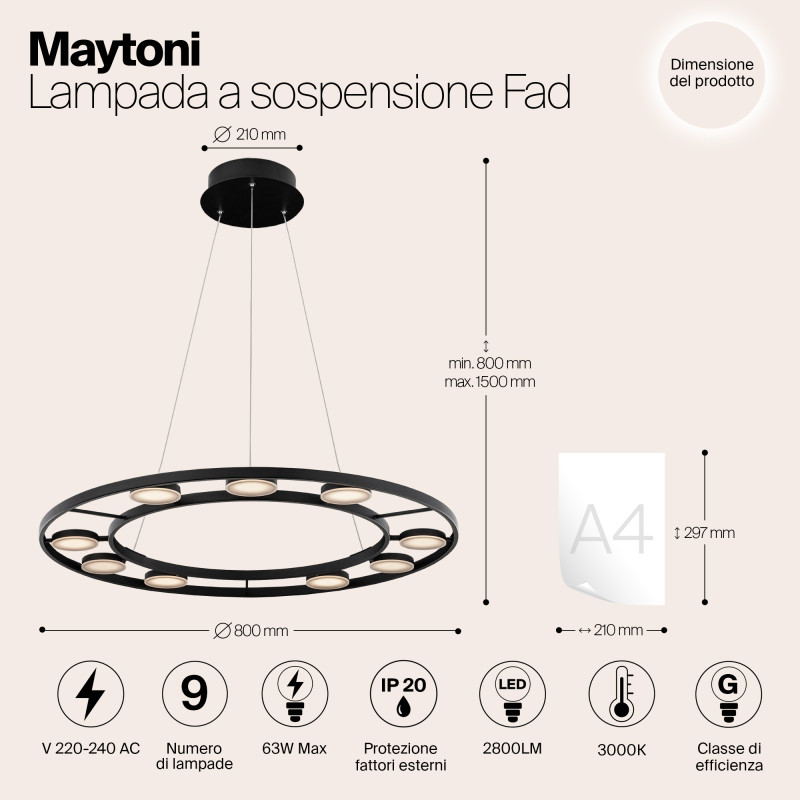 Светильник 80 см, 63W, 3000K Maytoni Fad MOD070PL-L63B3K, черный