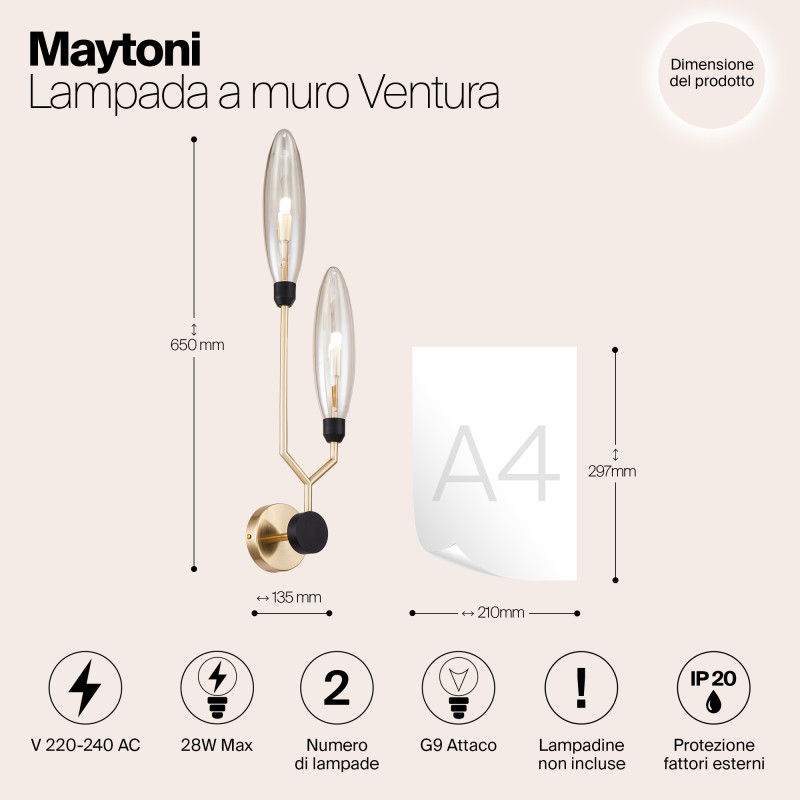 Бра Maytoni Ventura MOD012WL-02G, золото