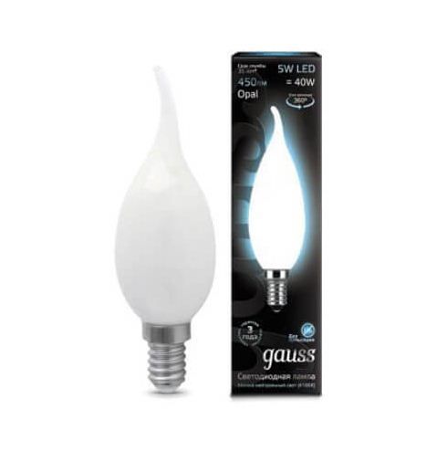 104201205 Лампа Gauss Filament Свеча на ветру 5W 450lm 4100К Е14 milky LED 1/10/50