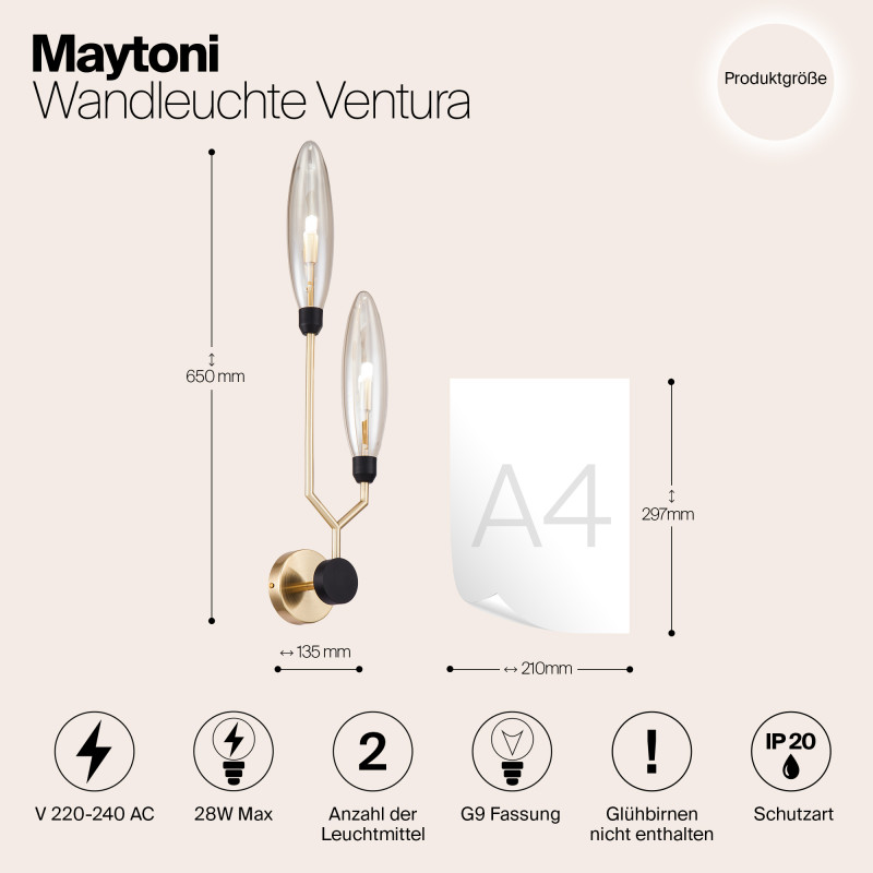 Бра Maytoni Ventura MOD012WL-02G, золото