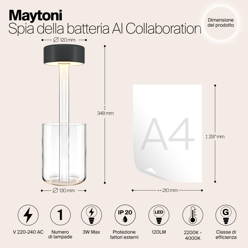 Настольная лампа 12*34,8 см, LED, 3W, 4000К, Maytoni AI Collaboration MOD229TL-L3B3K1 прозрачный