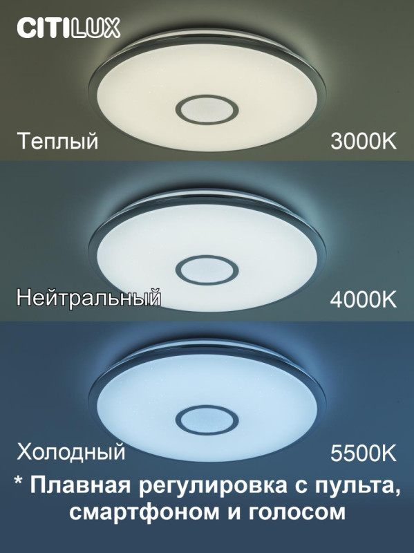 Светильник 52 см, 65W, 3000-5500K  с Алисой Citilux Старлайт Смарт CL703A60G, белый с эффектом звездного неба