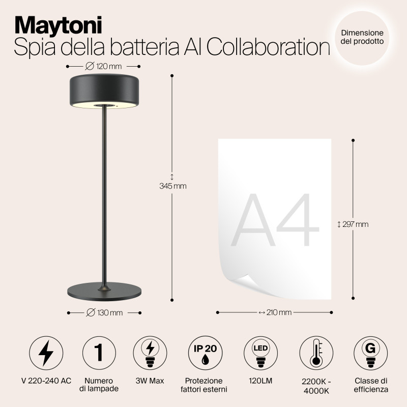 Настольная лампа 12*34,5 см, LED, 3W, 4000К, Maytoni AI Collaboration MOD229TL-L3B3K2 черный