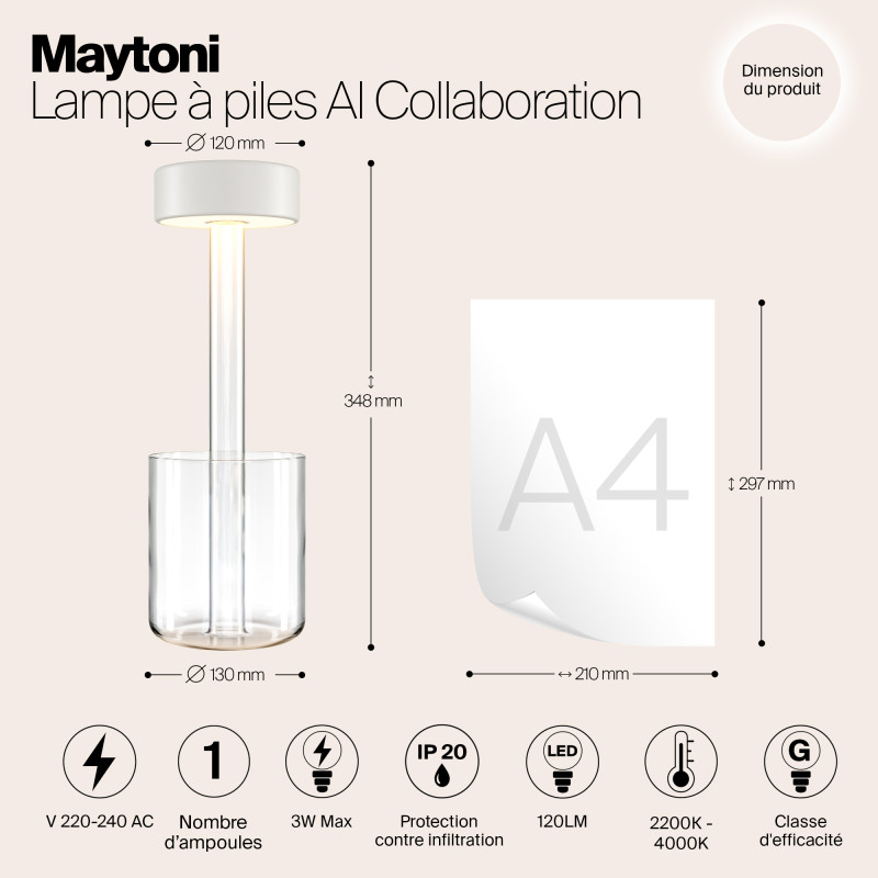 Настольная лампа 12*34,8 см, LED, 3W, 4000К, Maytoni AI Collaboration MOD229TL-L3W3K1 прозрачный