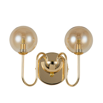 Бра Favourite Ariel 2999-2W, D275*W340*H250, золотой гальваники, на центральном штоке декор в виде стеклянного шара, выдувные плафоны янтарного цвета